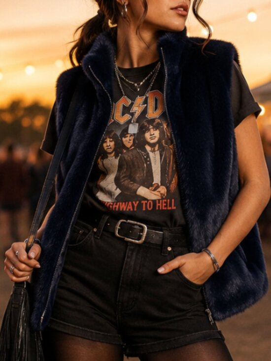 Christian Siriano Jackets & Blazers - Christian Siriano Faux Fur Vest Navy Blue Full Zip Cozy Plush Winter M